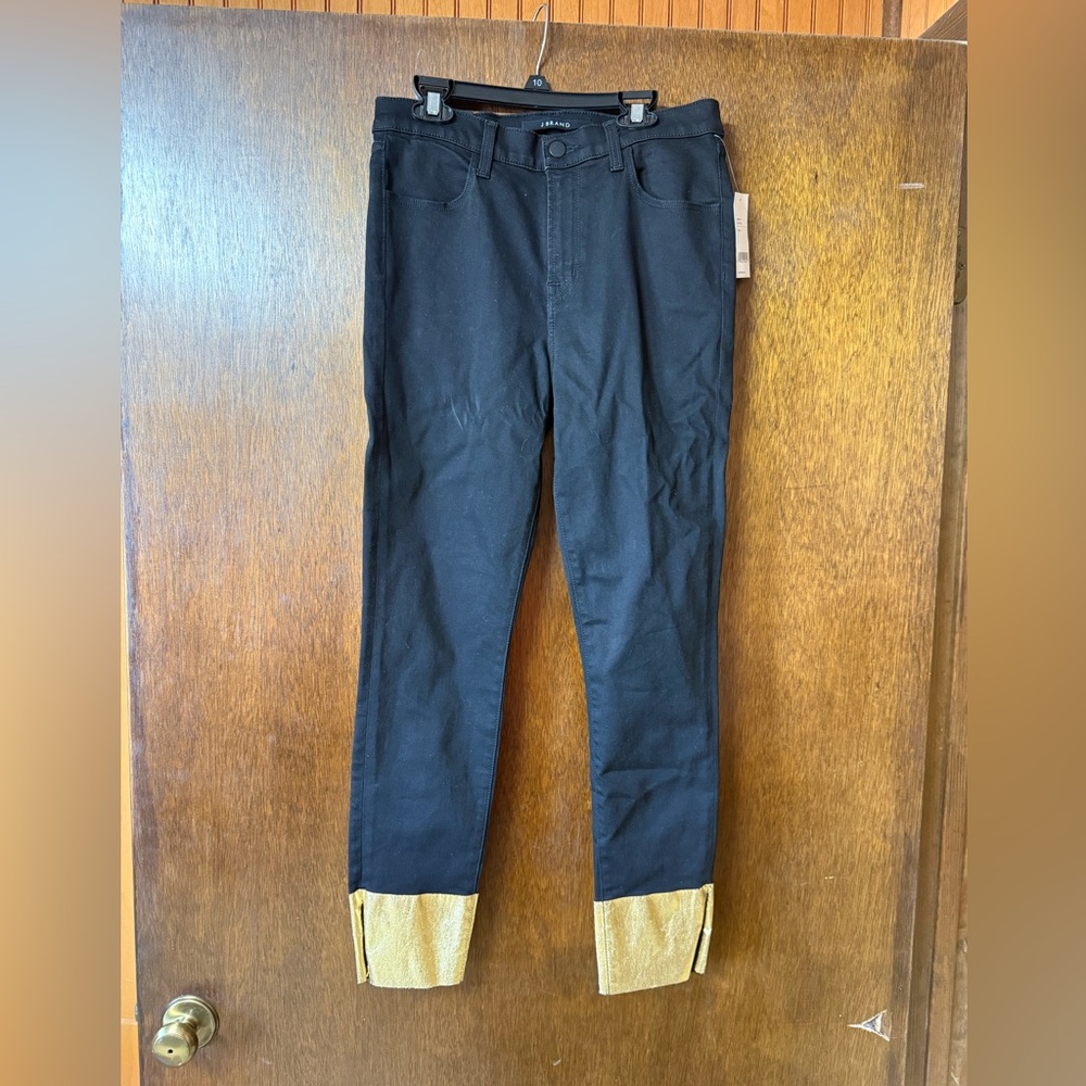 J Brand Black Skinny Jeans with Gold Cuffs